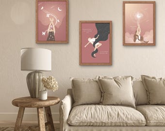 Bundel manifestatie kunst aan de muur, wet van aantrekking afdrukbare set, goddelijke vrouwelijke prints, Witchy digitale kunst, bundel spirituele huisdecoratie