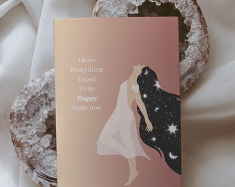 Mindfulness & Gratitude Card| Positive Affirmation| Self Care Art| Mental Health| Motivational Quote | Celestial Woman| Healing Self Love