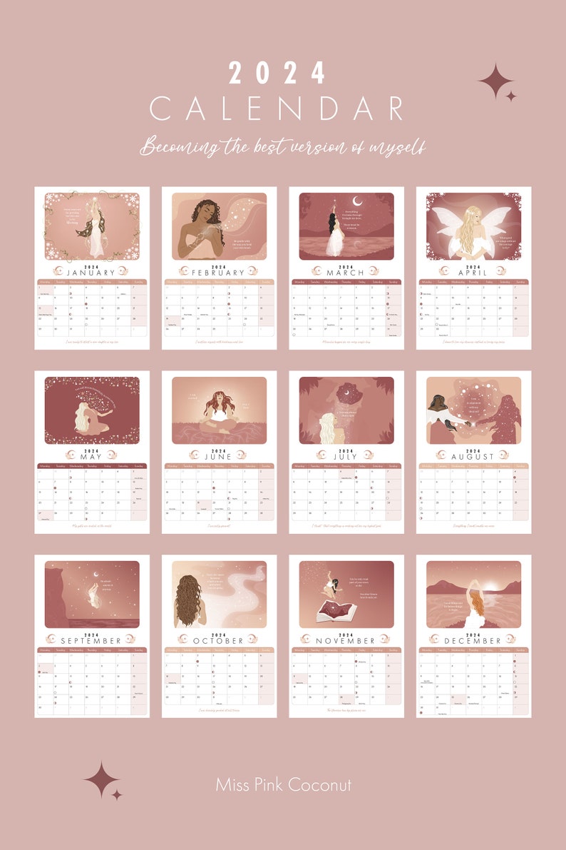 2024 Woman Wall Calendar Self Love Art Witchy Art Etsy Australia
