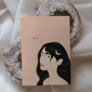 Frau Illustration|Sternchen Zitat Mini Art| Motivierende Inspirationskarte|Positive Affirmation | Göttlich-weibliches|Spiritual, Mond, Himmlisch