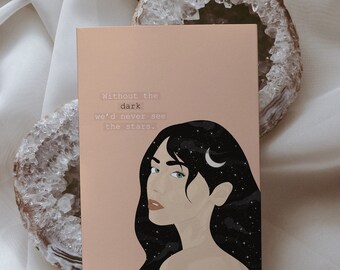 Woman Illustration|Stars Quote Mini Art| Motivational Inspirational Card|Positive Affirmation | Divine Feminine|Spiritual, Moon, Celestial