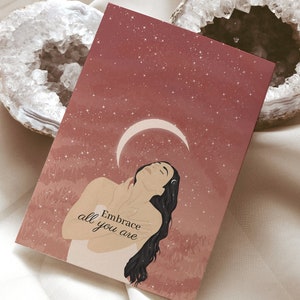 Citazione artistica positiva sul corpo / Cartolina femminista / Stampa illustrativa sull'amore per se stessi / Arte della dea della luna / Citazione ispiratrice e consapevole / Spirituale, stregonesca