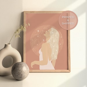 Moon Goddess Wall Art | Celestial Witchy Wall Art | Spiritual Home Decor | Woman And Moon Art | Moon Illustration | Divine Feminine