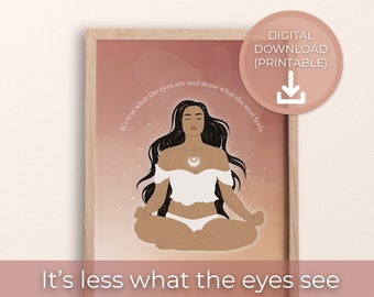 Spiritual Meditation Printable Wall Art | Black Woman Art | Yoga Zen Wall Art | Positive Affirmation | Celestial Art | Body Positive Art