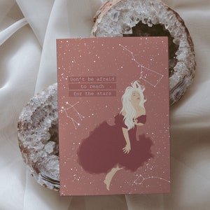 Carte postale illustrée A6 | Illustration de femme | Décoration sorcière| Art spirituel| Affirmation positive | Carte de pleine conscience| Magie, visez les étoiles
