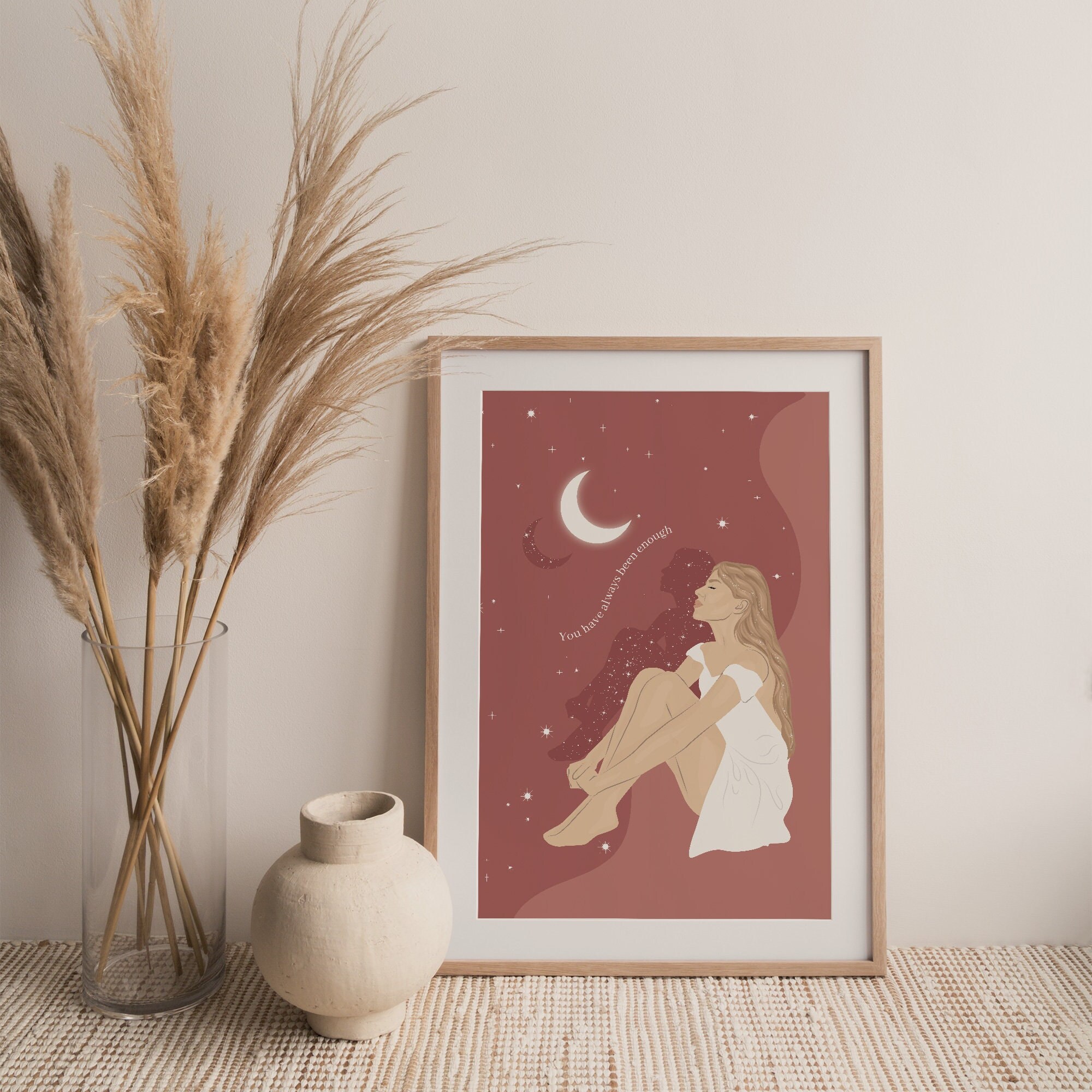 Self Love Woman Art | Mental Health Wall Art | You Are Enough Quote ...