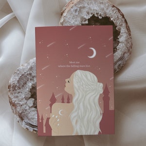 Mini stampa spirituale celeste / Cartolina stelle cadenti / Citazione ispiratrice / Arte della dea della luna / Decorazione estetica dell'altare della strega / Arte femminile