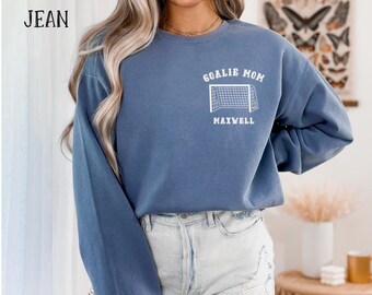 Kundenspezifisches Torwart-Mama-Shirt Personalisiertes Torwart-Taschen-Shirt Sport-Mama-Komfortfarben Unisex stückgefärbtes Sweatshirt