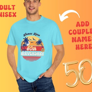 Adult Custom 50th Anniversary Shirts -Wedding Anniversary Custom Year Gift Unisex Comfort Colors Lagoon Blue Tee