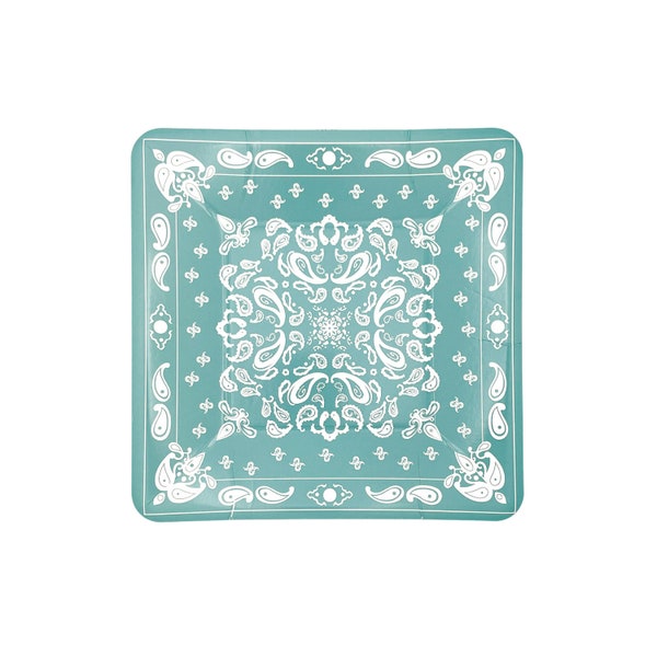 Dusty Turquoise Bandana Dessert Plates (Set of 8)