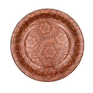 Floral Tooled Leather Paper Dinner Plates (Pack of 8)