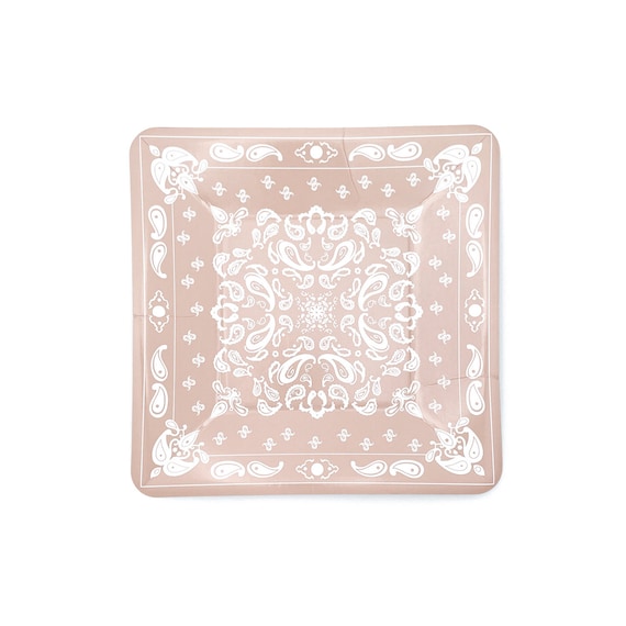 Dusty Champagne Bandana Print Paper Dessert Plates