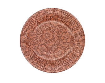 Floral Tooled Leather Dessert Plates (Pack of 8)