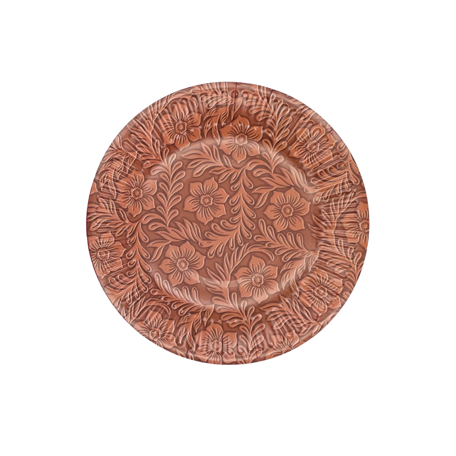 Floral Tooled Leather Dessert Plates (Pack of 8)