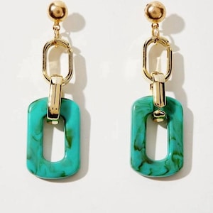 Mint Green Chain Drop Earrings, Handmade Jewellery, Gift for Her, Lightweight UK Earrings