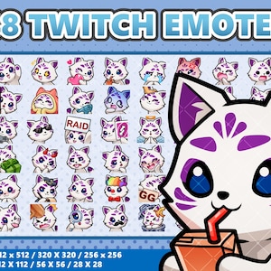 Mega 48 Emote Bundle Purple Kitsune Kawaii - Twitch | Discord | YouTube | Streamer | Cute | Digital