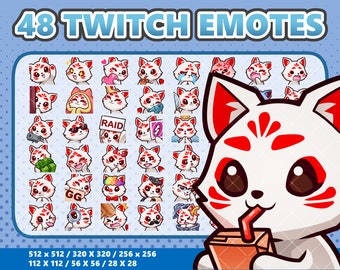 Mega 48 Emote Bundle Kitsune Kawaii - Twitch | Discord | YouTube | Streamer | Cute | Digital