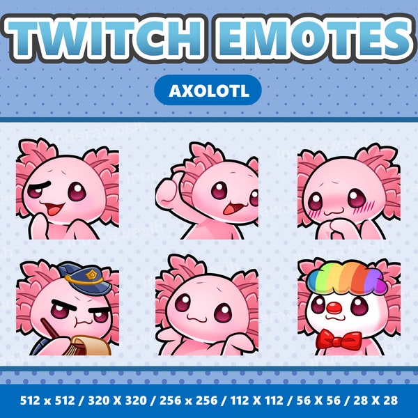 Little Axolotl Kawaii Emotes Pack 6 - Twitch | Discord | YouTube | Streamer | Cute | Digital