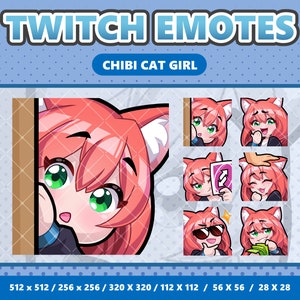 6x Kawaii Chibi Cat Girl Emote Pack 2 - Twitch | Discord | YouTube | Streamer | Sticker | Red Hair Green Eyes