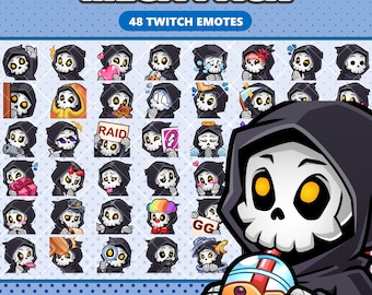 48 Grim Reaper Emote Bundle, Static Twitch Emotes, Gothic Discord Emoji Pack, Dark VTuber Stream Assets, Halloween Emote, Instant Download
