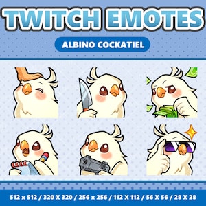 Albino Cockatiel Bird Kawaii Emotes Pack 3 - Twitch | Discord | YouTube | Streamer | Cute | Digital