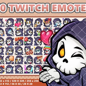 Mega 60 Emote Bundle Grim Reaper V2 Halloween Kawaii - Twitch | Discord | YouTube | Streamer | Cute | Digital