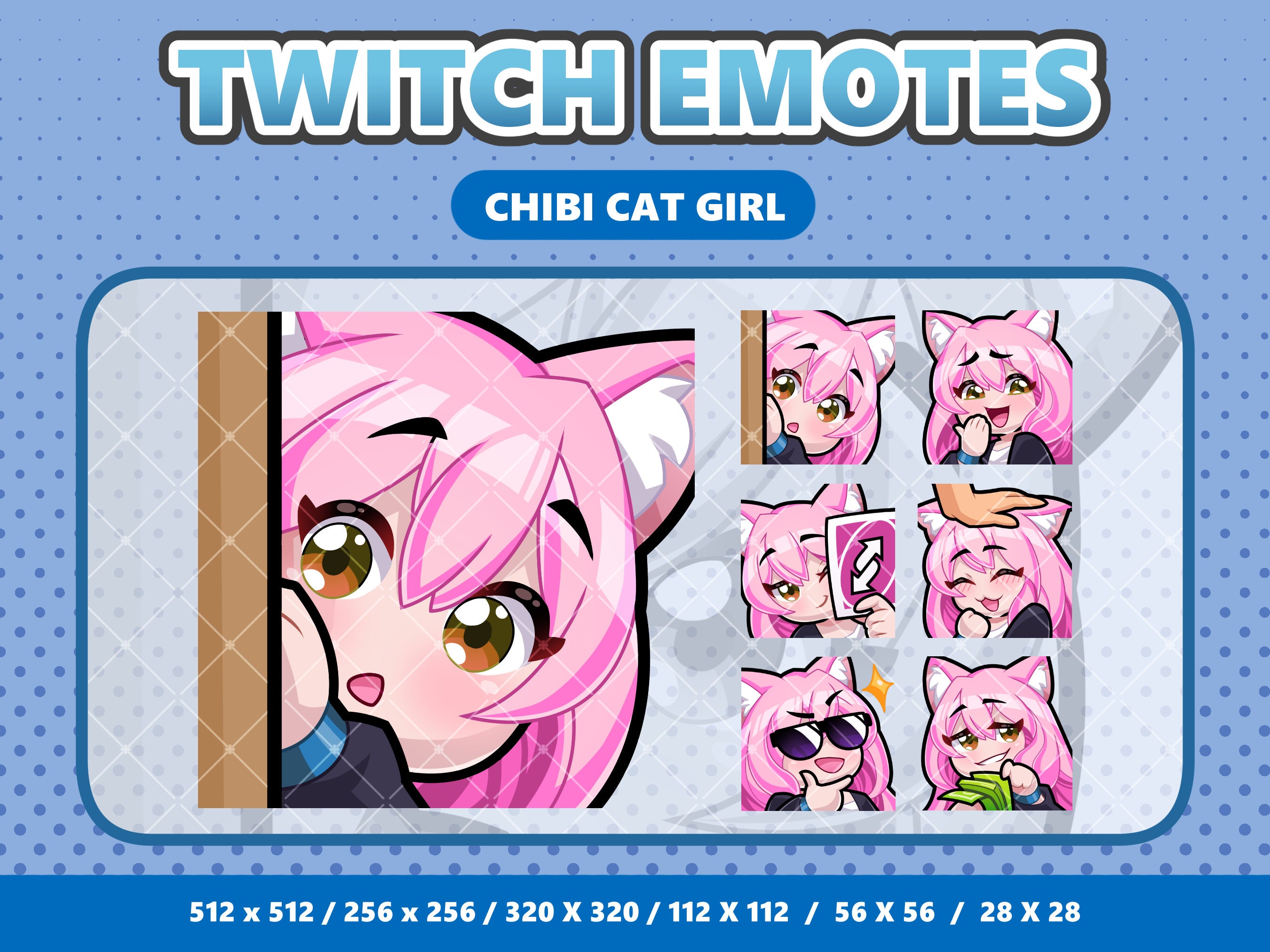 6x Kawaii Chibi Cat Girl Emote Pack 2 - Twitch | Discord | Youtube
