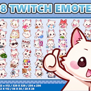 Mega 48 Emote Bundle White Cat Kawaii - Twitch / Discord / YouTube / Streamer / Lindo / Digital