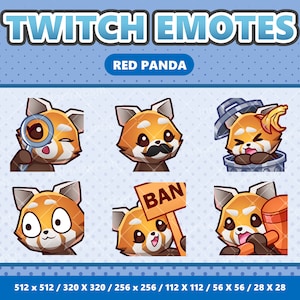Red Panda Kawaii Emotes Pack 8 - Twitch / Discord / YouTube / Streamer / Lindo / Digital