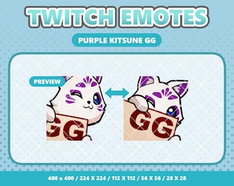 Geanimeerde paarse Kitsune GG-emote, kawaii Twitch-emote, schattige onenigheidsemoji, Fox Streamer-troef, Instant Download