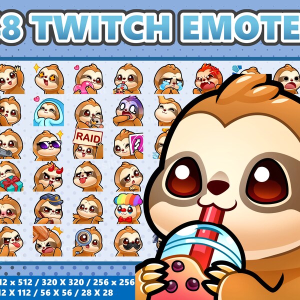 Mega 48 Emote Bundle Kleines Faultier Kawaii - Twitch | Zwietracht | YouTube | Luftschlangen | Süß | Digital