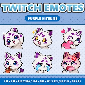 Purple Kitsune Kawaii Emotes Pack 1 - Twitch | Discord | YouTube | Streamer | Cute | Digital