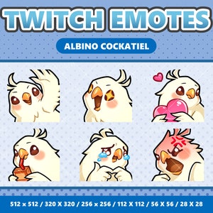 Paquete de emoticones kawaii de cacatúa albina n.° 1: Twitch, Discord, YouTube, Streamer, Lindo, Digital