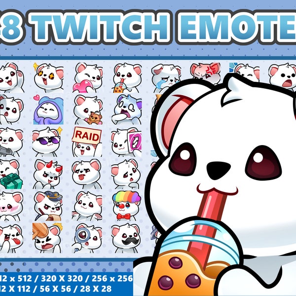 Mega 48 Emote Bundle Polar Bear Kawaii - Twitch | Discord | YouTube | Streamer | Cute | Digital