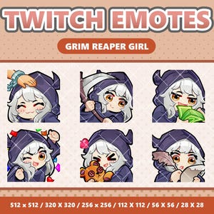 Sensenmann Mädchen Kawaii Emotes Pack 3 - Twitch | Zwietracht | YouTube | Luftschlangen | Niedlich | Digital