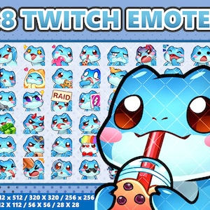 Mega 48 Emote Bundle Little Blue Frog Kawaii - Twitch | Discord | YouTube | Streamer | Cute | Digital