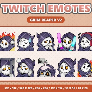 60 Grim Reaper Emote Bundle, Static Twitch Emotes, Gothic Discord Emoji Pack, Dark VTuber Stream Assets, Halloween Emote, Instant Download image 8