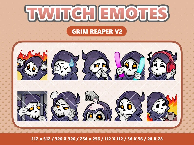 60 Grim Reaper Emote Bundle, Static Twitch Emotes, Gothic Discord Emoji Pack, Dark VTuber Stream Assets, Halloween Emote, Instant Download image 8