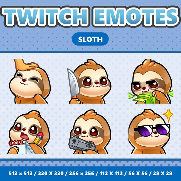 Little Sloth Kawaii Emotes Pack 3 - Twitch | Discord | YouTube | Streamer | Cute | Digital