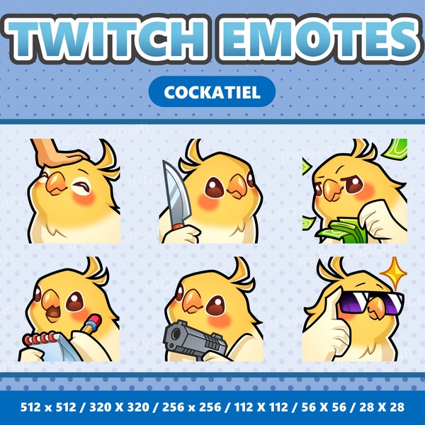 Cockatiel Bird Kawaii Emotes Pack 3 - Twitch | Discord | YouTube | Streamer | Cute | Digital