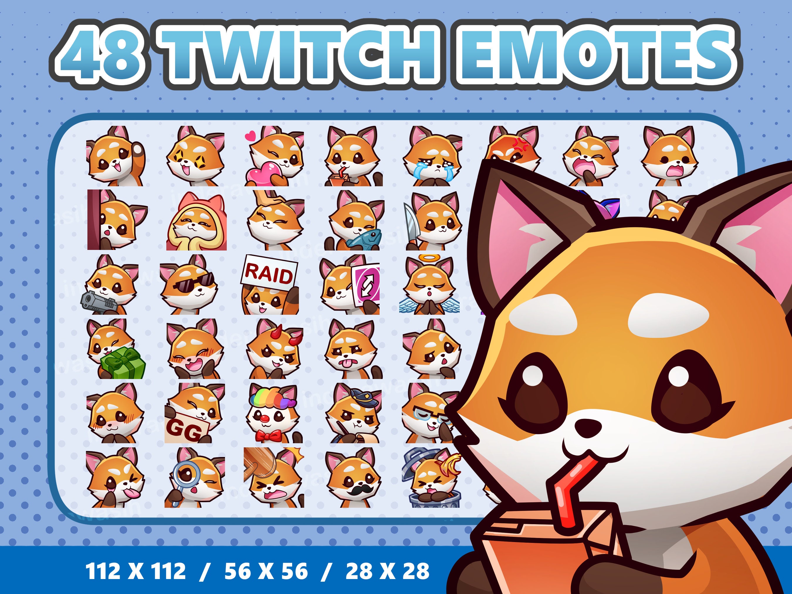 5x OKAMI Emotes for Twitch and Discord | Kawaii Wolf emoji | Cute Chibi Fox  or Dog for Streamers