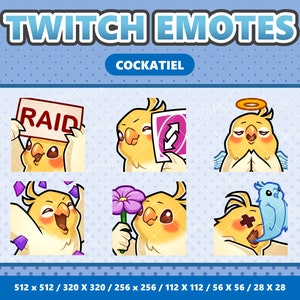 Cockatiel Bird Kawaii Emotes Pack 4 - Twitch / Discord / YouTube / Streamer / Lindo / Digital