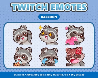 Little Raccoon Kawaii Emotes Pack 1 - Twitch | Discord | YouTube | Streamer | Cute | Digital