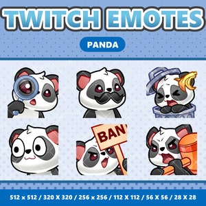 Paquete de 8 emoticones de Panda Kawaii: Twitch, Discord, YouTube, Streamer, Lindo, Digital