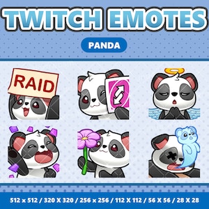 Paquete de 4 emoticones de Panda Kawaii: Twitch, Discord, YouTube, Streamer, Lindo, Digital