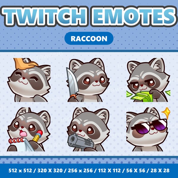 Little Raccoon Kawaii Emotes Pack 3 - Twitch | Discord | YouTube | Streamer | Cute | Digital