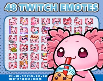 Mega 48 Emote Bundle Little Axolotl Kawaii - Twitch | Discord | YouTube | Streamer | Cute | Digital