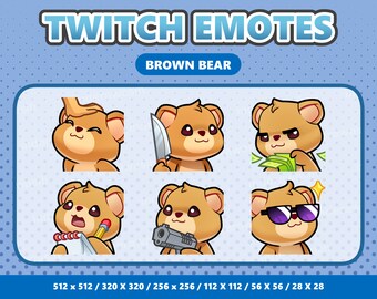 Brown Bear Kawaii Emotes Pack 3 - Twitch | Discord | YouTube | Streamer | Cute | Digital