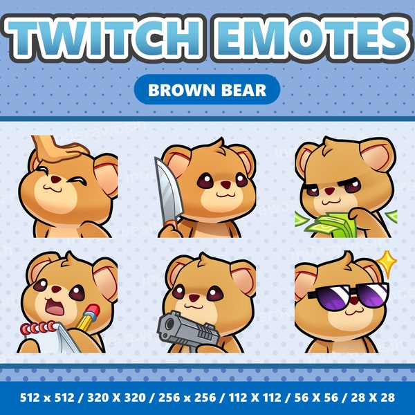 Brown Bear Kawaii Emotes Pack 3 - Twitch | Discord | YouTube | Streamer | Cute | Digital