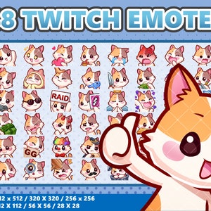 Lot de 48 émoticônes chat calicot kawaii - Twitch | Discorde | YouTube | Streamer | Mignon | Numérique